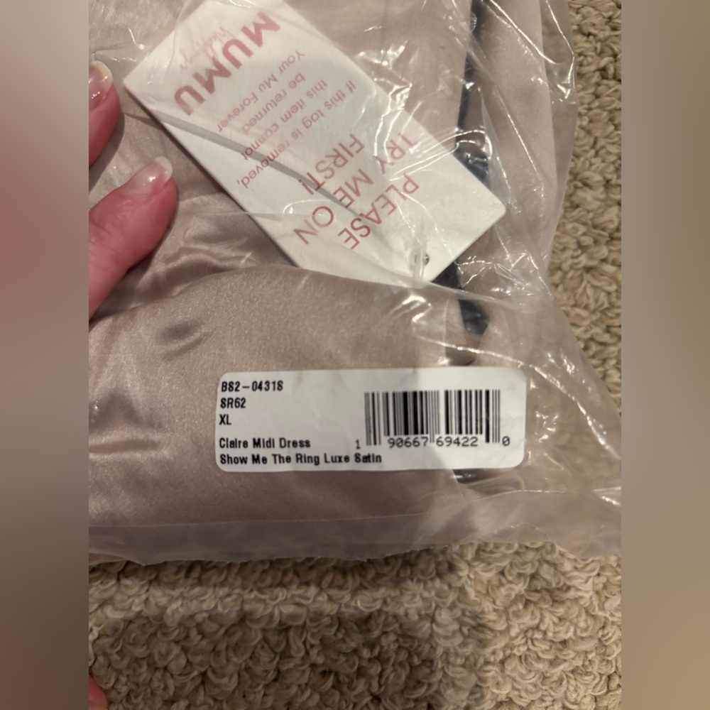 NWT Show Me Your MuMu Lilac/ Beige Satin Midi Dress with Tie Straps - Picture 2 of 3